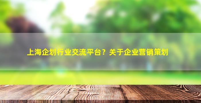 上海企划行业交流平台？关于企业营销策划