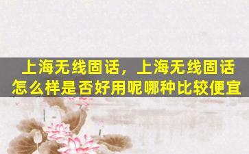 上海无线固话，上海无线固话怎么样是否好用呢哪种比较便宜