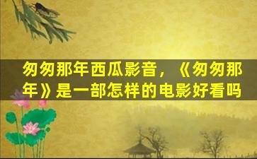匆匆那年西瓜影音，《匆匆那年》是一部怎样的电影好看吗