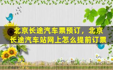 北京长途汽车票预订，北京长途汽车站网上怎么提前订票