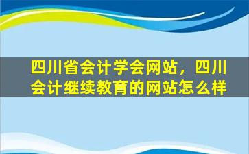四川省会计学会网站，四川会计继续教育的网站怎么样