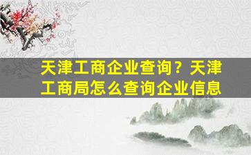 天津工商企业查询？天津工商局怎么查询企业信息