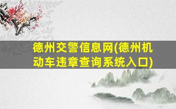 德州交警信息网(德州机动车违章查询系统入口)
