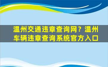 温州交通违章查询网？温州车辆违章查询系统官方入口