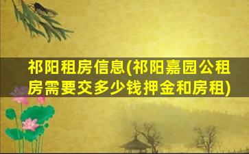 祁阳租房信息(祁阳嘉园公租房需要交*押金和房租)