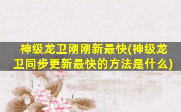 神级龙卫刚刚新最快(神级龙卫同步更新最快的方法是什么)