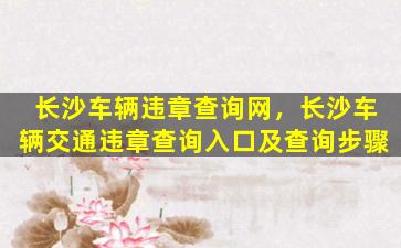 长沙车辆违章查询网，长沙车辆交通违章查询入口及查询步骤