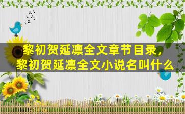 黎初贺延凛全文章节目录，黎初贺延凛全文小说名叫什么